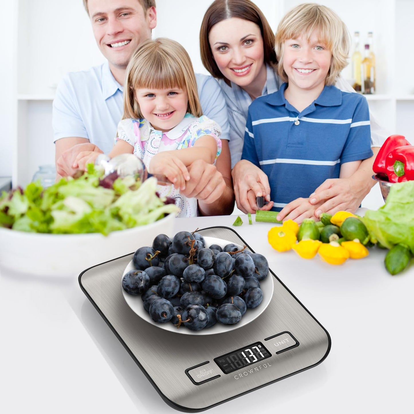 CROWNFUL Food Scale, 11 lb Digital Kitchen Scales with Built-in Coin Battery, Weight Ounces and Grams for Cooking and Baking, 6 Units with Tare Function, LCD Display, 304 Stainless Steel