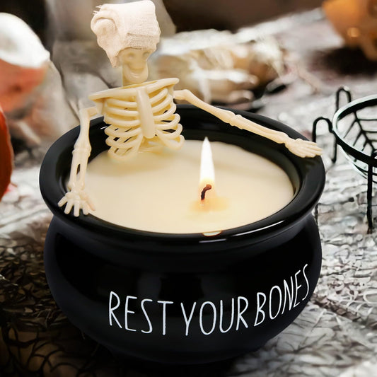 ORIENTAL CHERRY Skeleton Candle, Halloween Decor - Long Burning Soy Candle with Gothic Design, Vintage Farmhouse Decoration for Home Indoor Room Tables, Spooky Gifts for Women