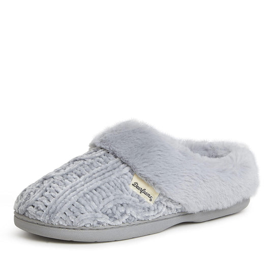 Dearfoams Women's Claire Marled Cable Knit Chenille Clog Slipper, Sleet, 11-12