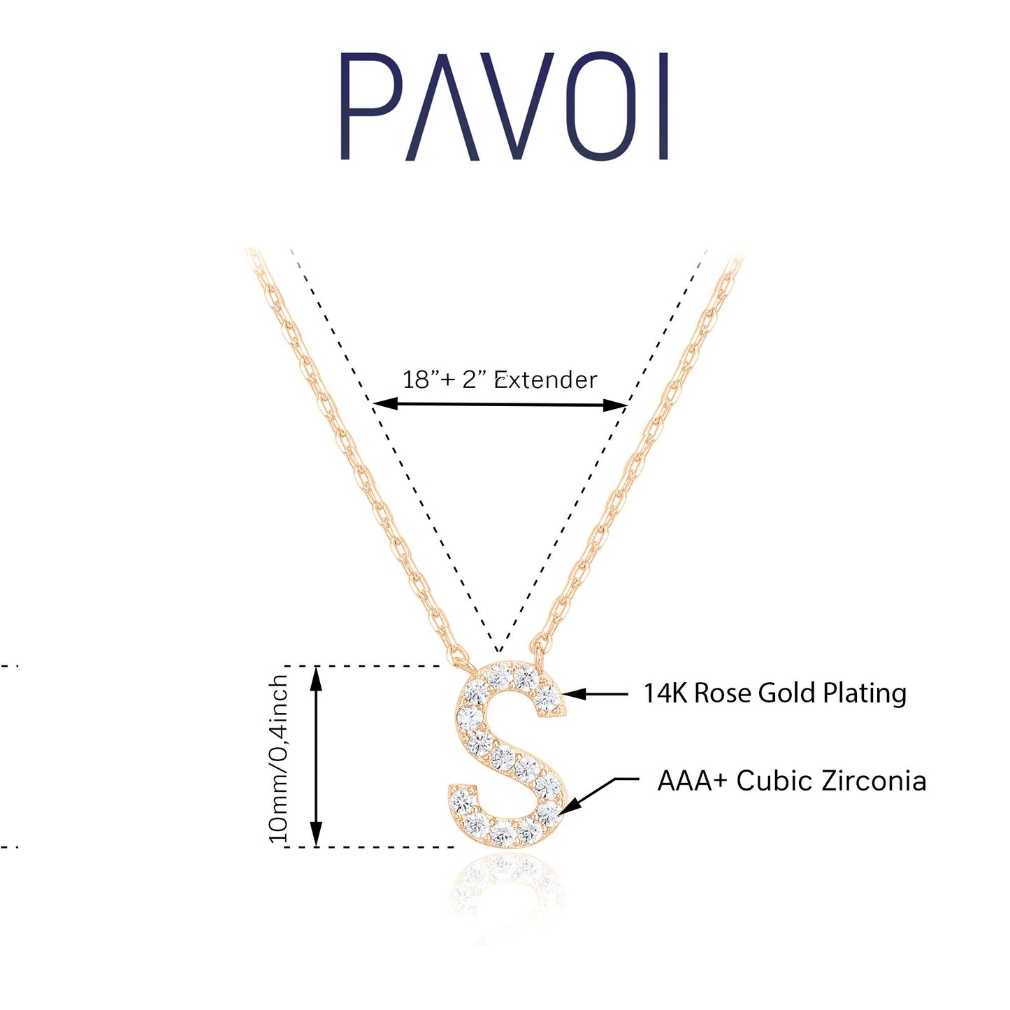 PAVOI 14K Rose Gold Plated Cubic Zirconia Initial Necklace | Letter Necklaces for Women | S Initial