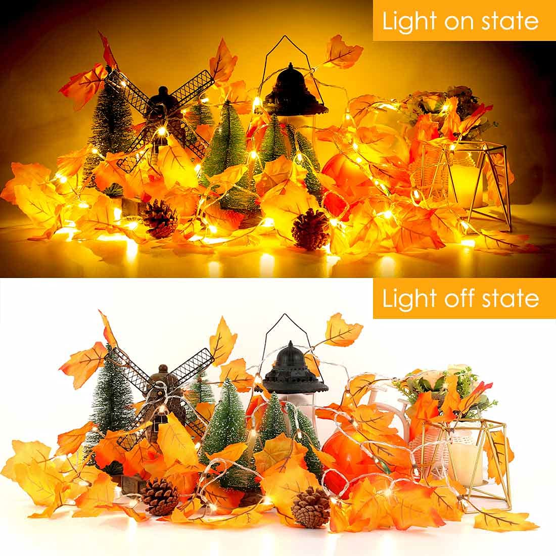 Fall Decor [2 Pack] Lighted Fall Garland, Total 16.4ft 40 LED Thanksgiving Decorations Halloween String Lights, Friendsgiving Gift Thanksgiving Decor for Home Holiday Autumn Garland Indoor