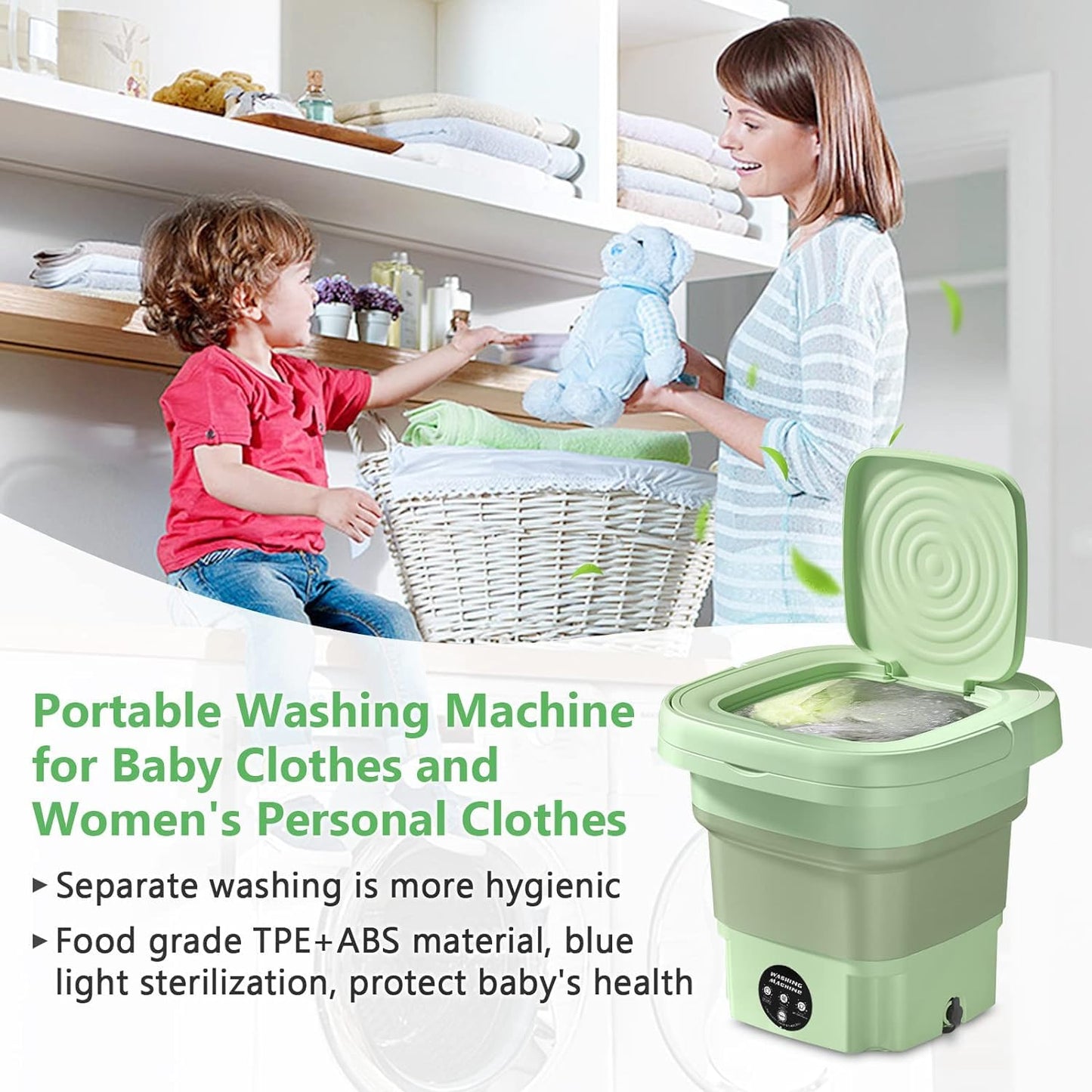 MacLehose Mini Portable Washing Machine, Mini Washer and Dryer Combo, 9L,Foldable,Mini Washer for Baby Clothes, Underwear or Socks,Small Clothes, Camping&Travel Laundry,Portable Washer Machine(green)