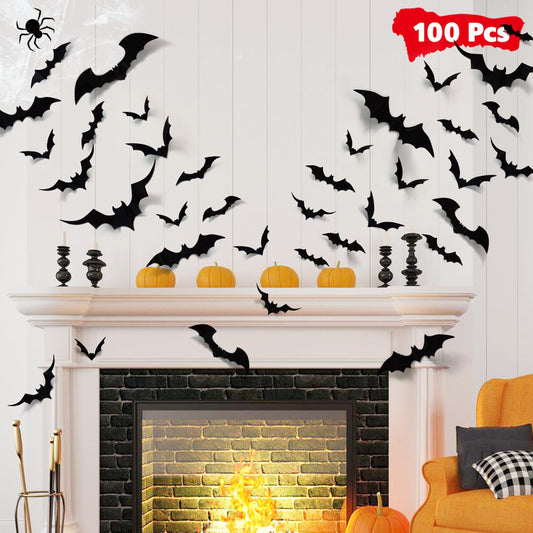 LUDILO Bats Halloween Decorations: Halloween Bats Wall Decor 100pcs Bats Wall Decals PVC 3D Wall Bats Scary Stickers Halloween Party Decorations Indoor Outdoor DIY Home Window Door Halloween Decor