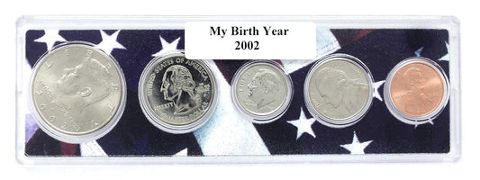 2002-5 Coin Birth Year Set in American Flag Holder Uncirculated