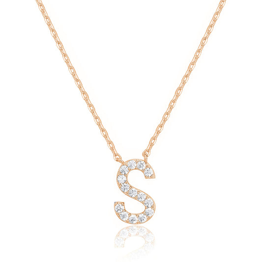 PAVOI 14K Rose Gold Plated Cubic Zirconia Initial Necklace | Letter Necklaces for Women | S Initial