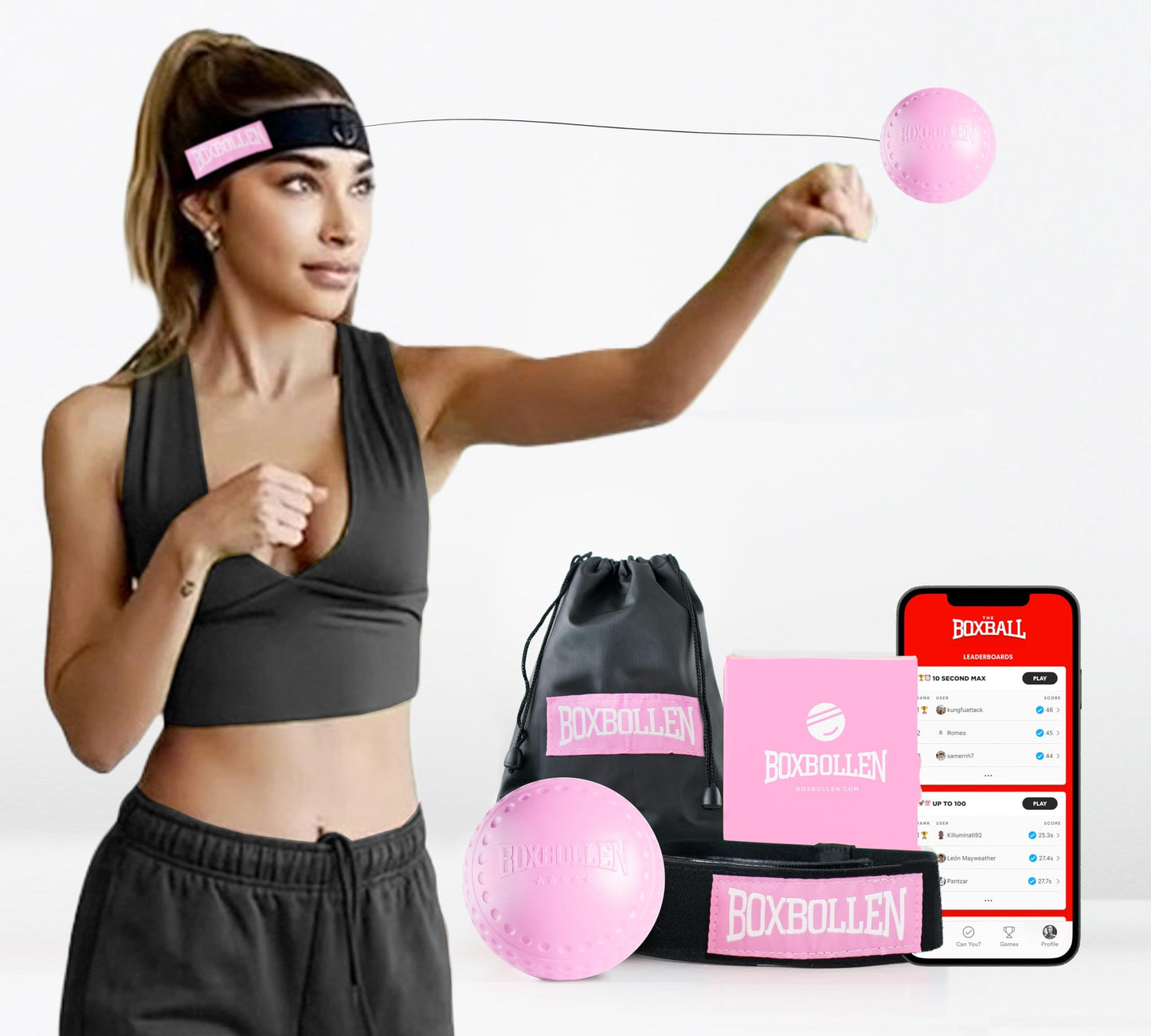 Boxbollen Pink with App, Used by Celebrities - MMA Gear Boxing Ball - Boxing Reflex Ball with Adjustable Strap - Interactive Boxball App Integration - Stocking Stuffer Ideas - 1 Pack