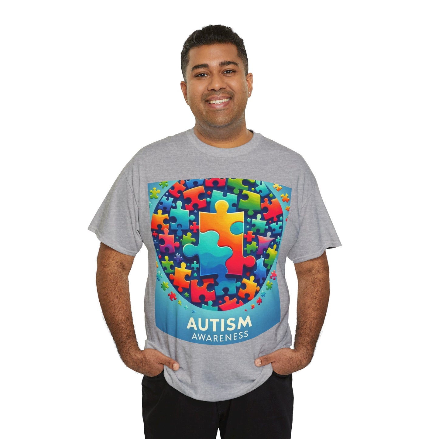 Puzzle Circle Autism Awareness Unisex Heavy Cotton Tee