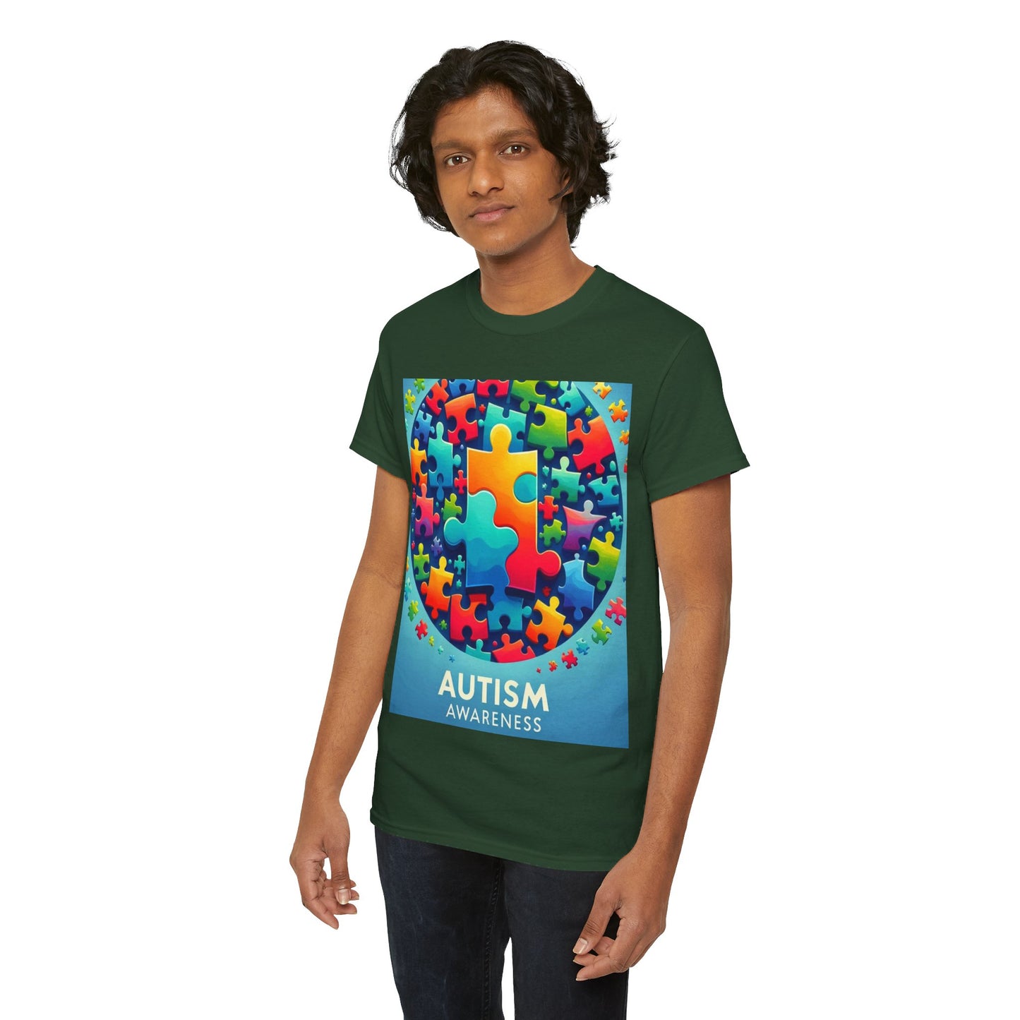 Puzzle Circle Autism Awareness Unisex Heavy Cotton Tee