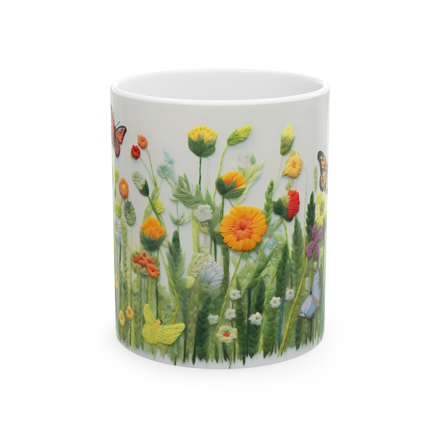 Flowers and Butterflies Ceramic Mug, (11oz, 15oz)