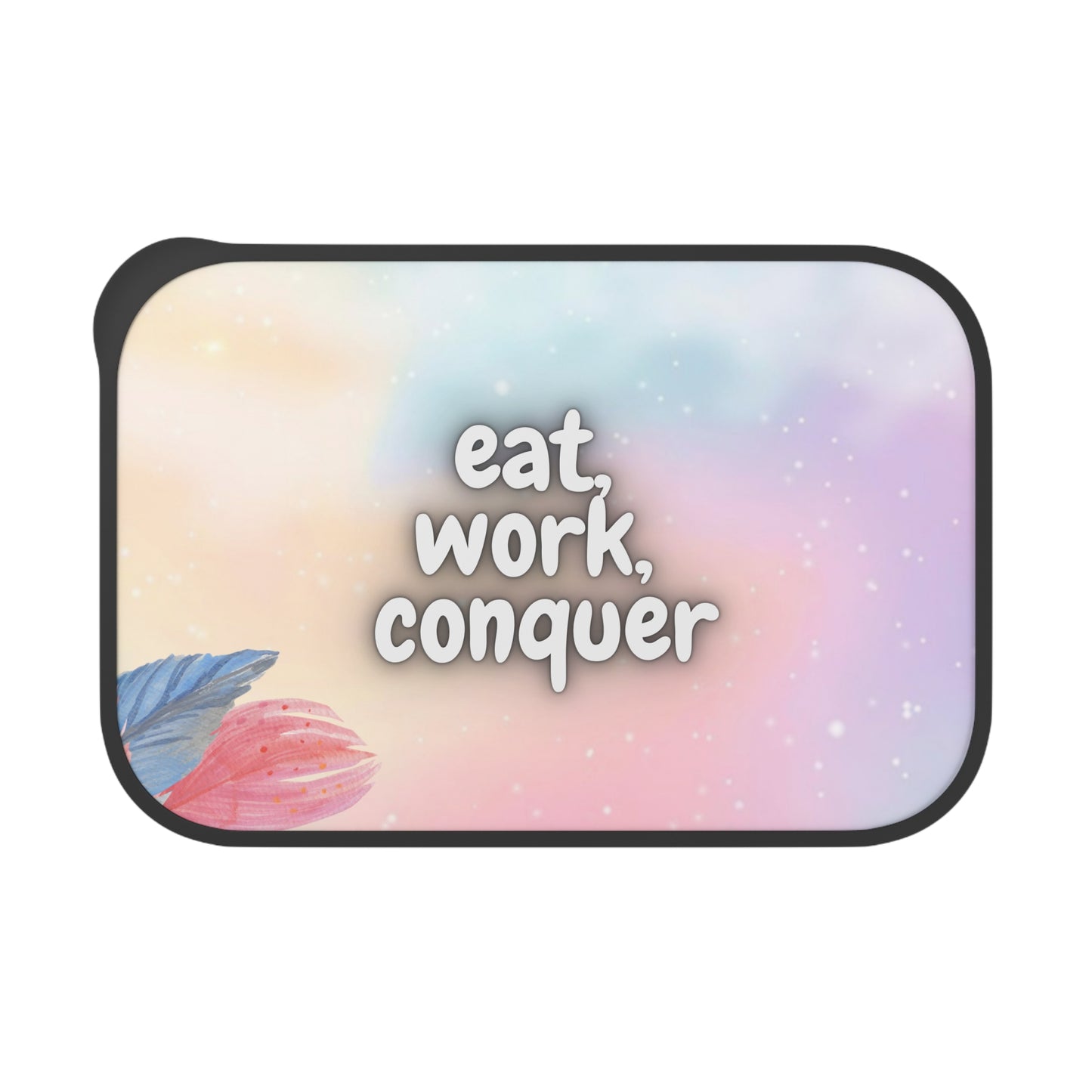 Eat, Work, Conquer PLA Bento Box with Band and Utensils