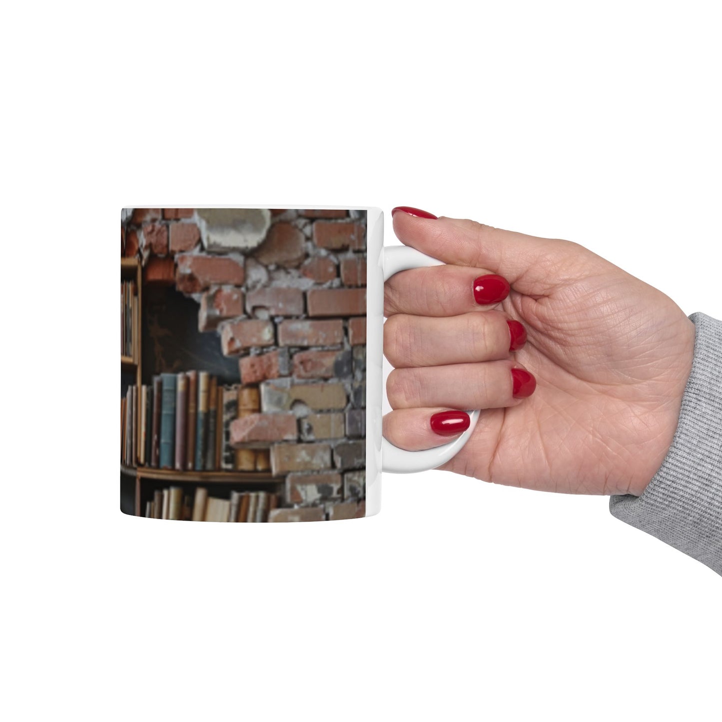 Bookshelf in Wall Ceramic Mug, (11oz, 15oz)