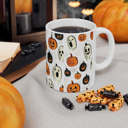 Ghosts and Pumpkins Ceramic Mug, (11oz, 15oz)