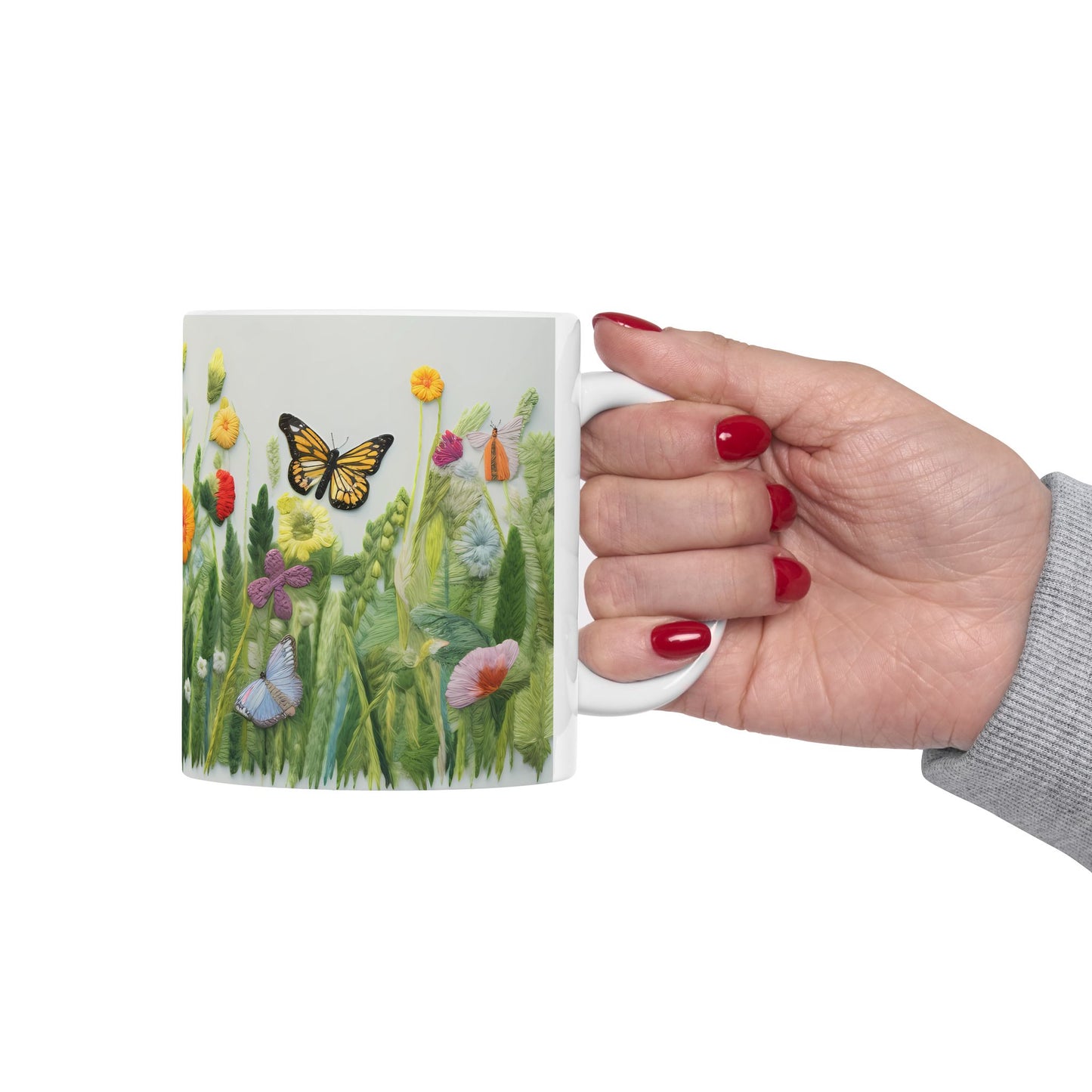 Flowers and Butterflies Ceramic Mug, (11oz, 15oz)