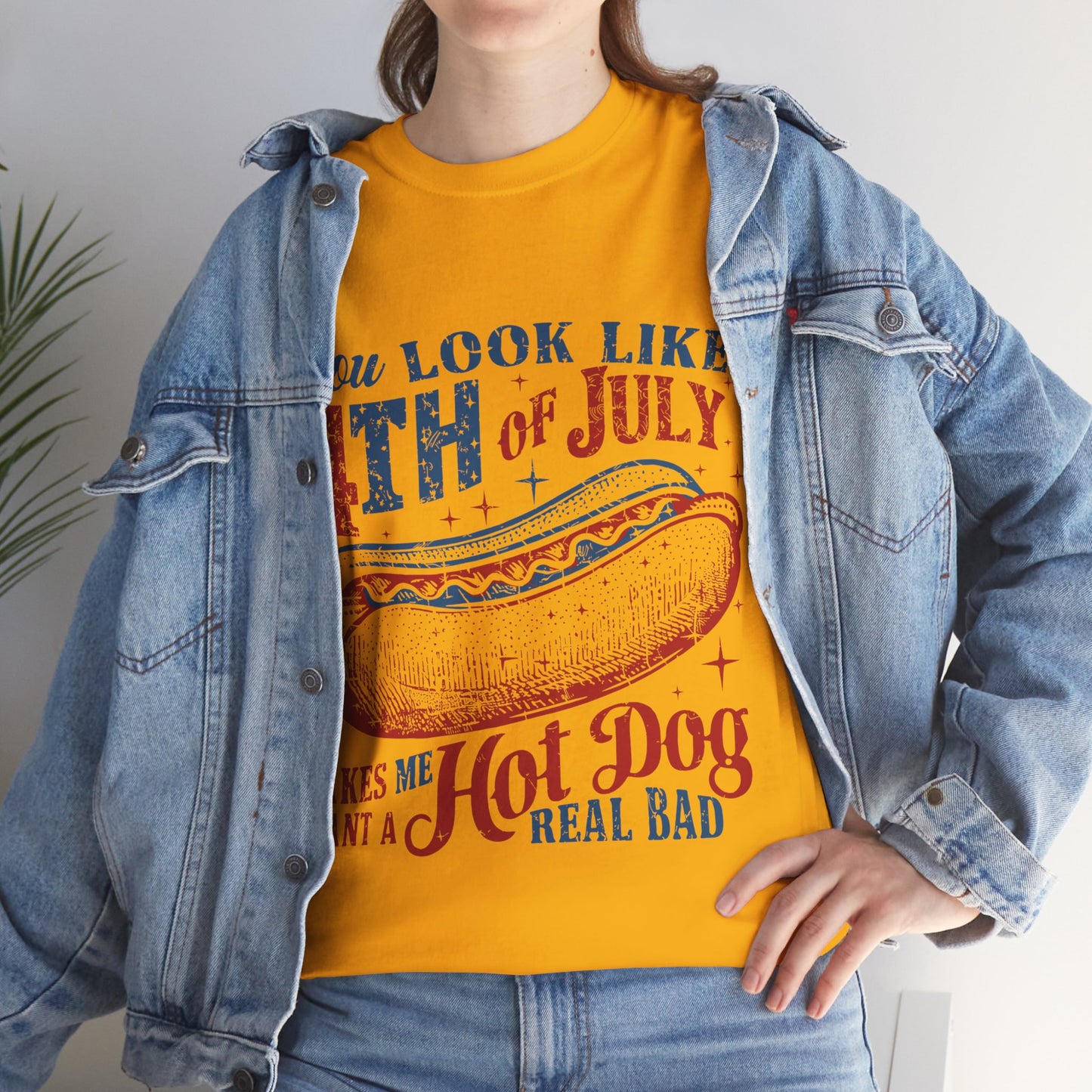 4th of July Hotdog Unisex Heavy Cotton Tee