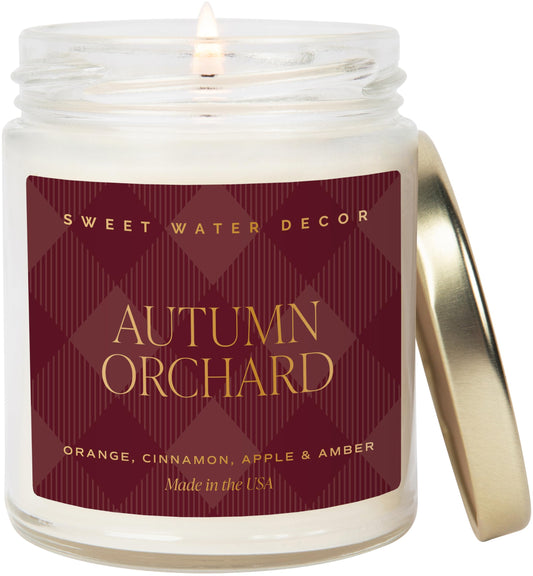 Sweet Water Decor Autumn Candle - Fall Scented Candles with Orange, Lemon, Cinnamon & Amber - 40 Hours Burn Time Soy Candles for Home Scented - Hand Poured Soy Wax Candles - Patterned Jar Candle 9oz