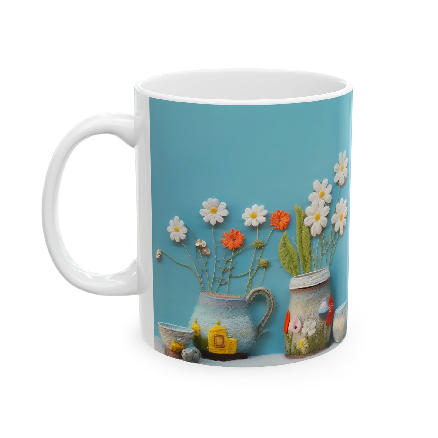 Pastel Flowers and Tea Ceramic Mug, (11oz, 15oz)