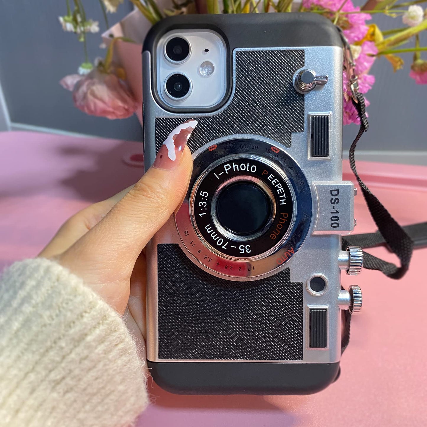 Emily in Paris Phone Case, Phone Case for iPhone 12 Pro Max,3D Vintage Camera Design Phone case That Looks Like a Camera,with Long Anti-Lost Lanyard