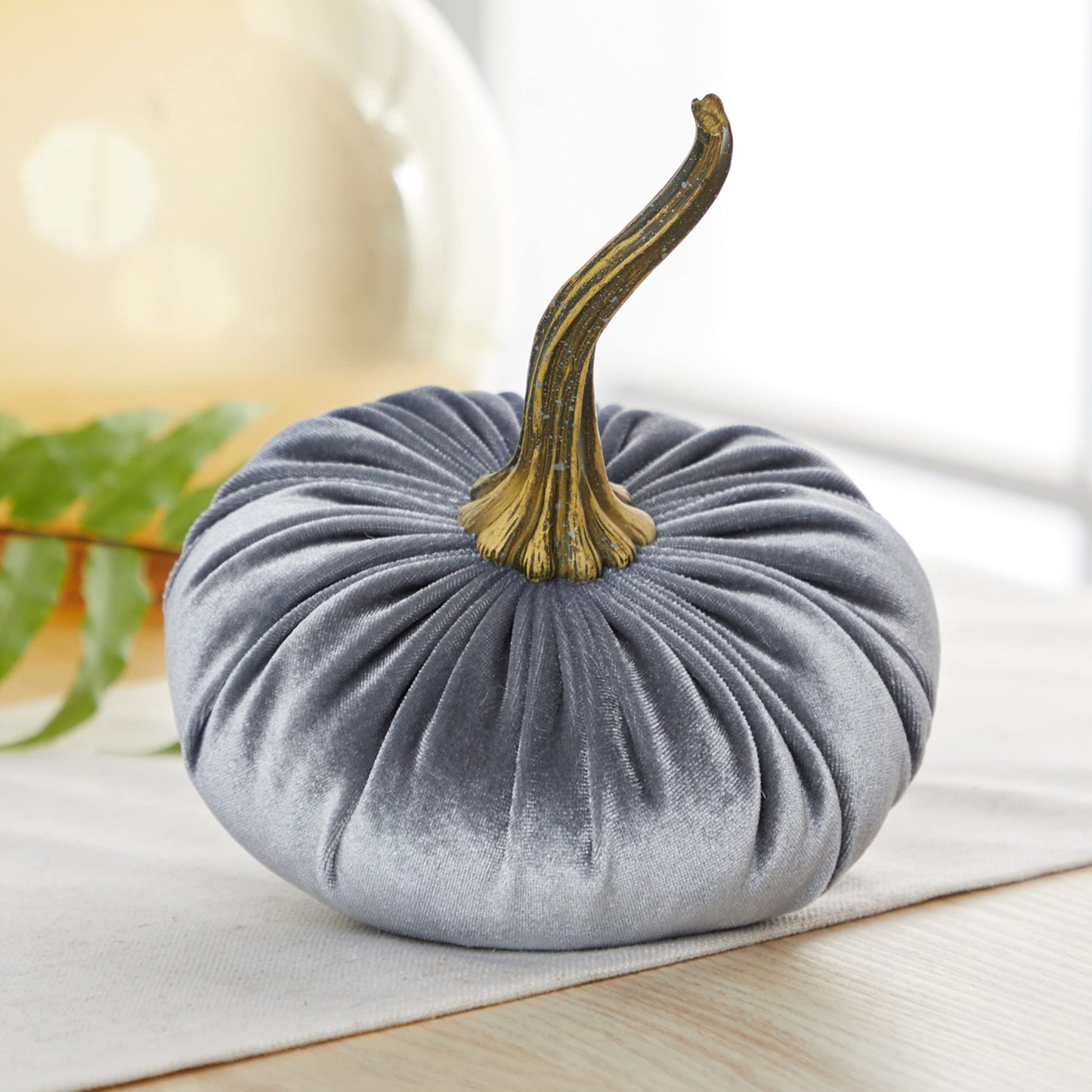 Set of 3 Velvet 6.25 Inch Pumpkins, Holiday Mantle Decor, Fall Thanksgiving, Rustic Fall Wedding Centerpiece Decor, Neutral Decor, Gift for Her (Gray, Ivory, Platinum)