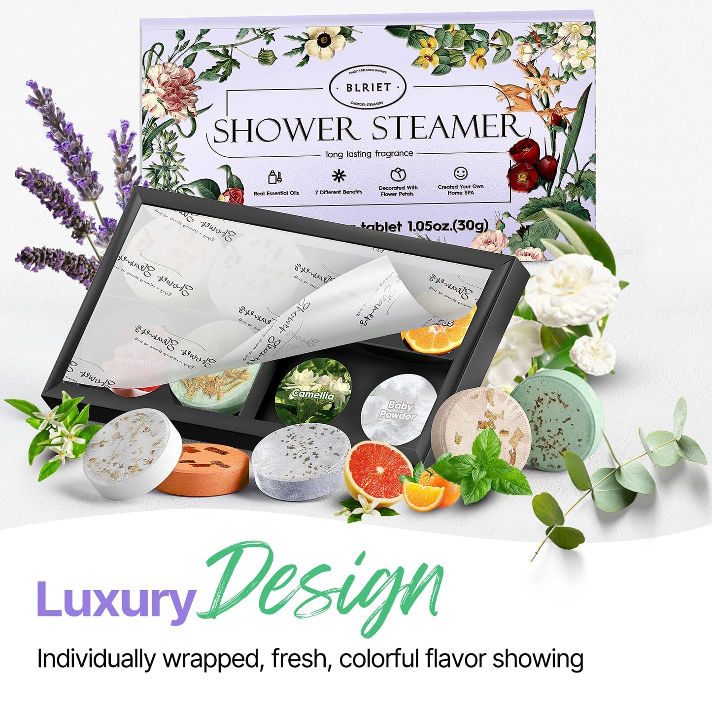 Shower Steamers Aromatherapy BLRIET 8 Pack Gifts for Women Mom Men, Gifts for Her Stress Relief Home Spa, Birthday Gift Lavender Natural Essential Oil Self Care Relaxation Shower Bombs Teen