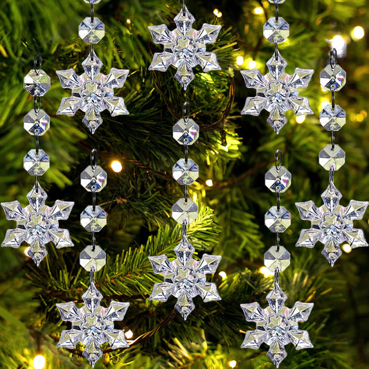 Jishi 30pk Snowflake Crystal Christmas Ornaments for Tree Decorations, Hanging Clear Acrylic Snowflake Ornaments for Christmas Tree Indoor Home Decor, Snow Flake Stars Winter Wonderland Party Supplies