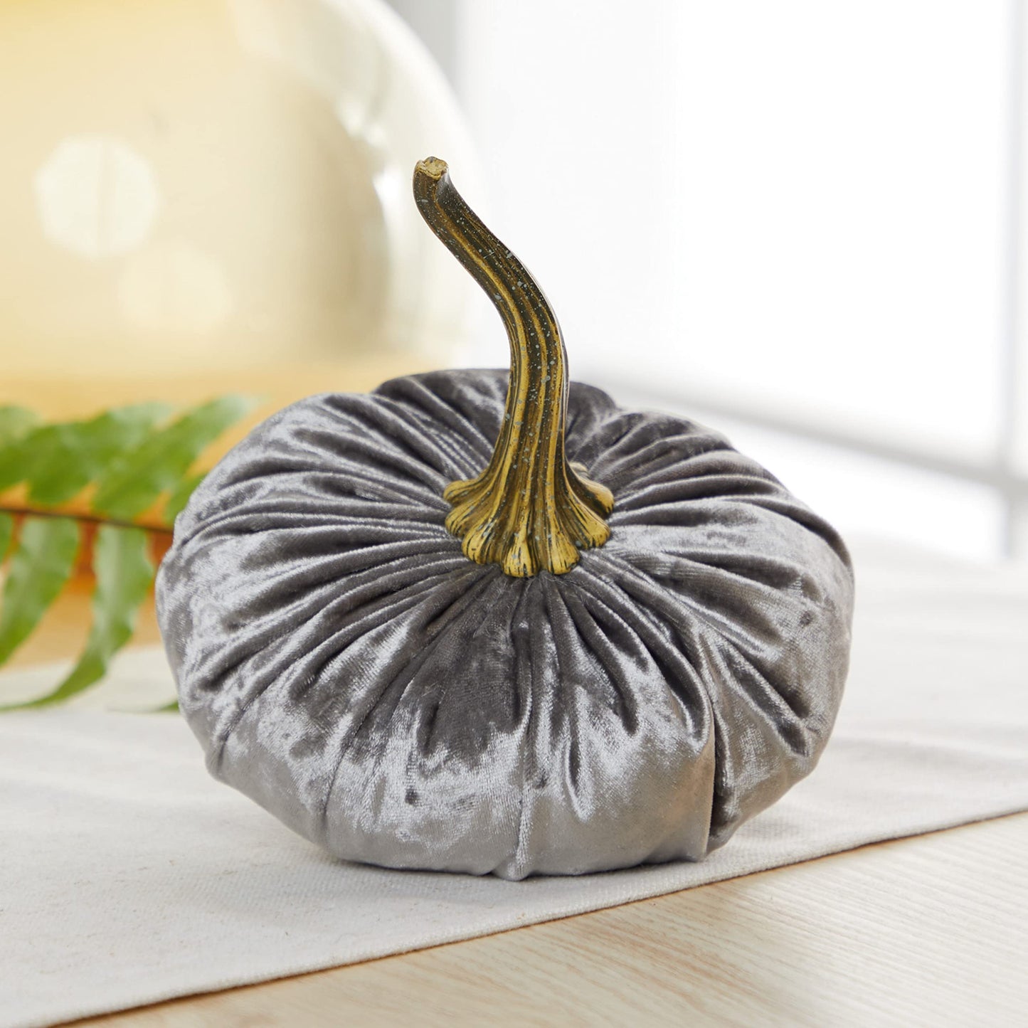 Set of 3 Velvet 6.25 Inch Pumpkins, Holiday Mantle Decor, Fall Thanksgiving, Rustic Fall Wedding Centerpiece Decor, Neutral Decor, Gift for Her (Gray, Ivory, Platinum)