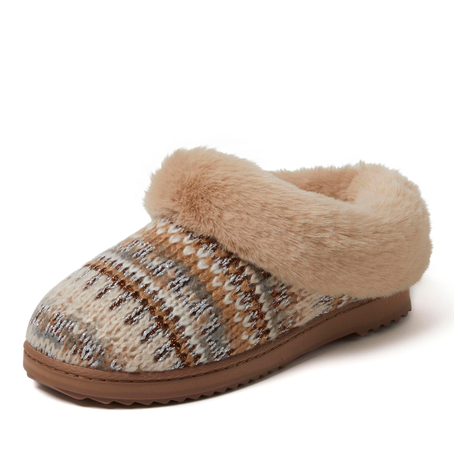 Dearfoams Women's Hannah Chenille Knit Clog Slipper, Latte, 7-8