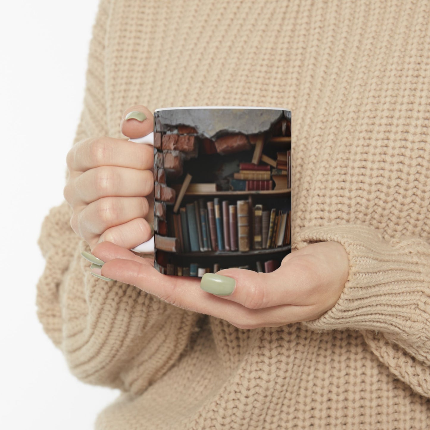 Bookshelf in Wall Ceramic Mug, (11oz, 15oz)