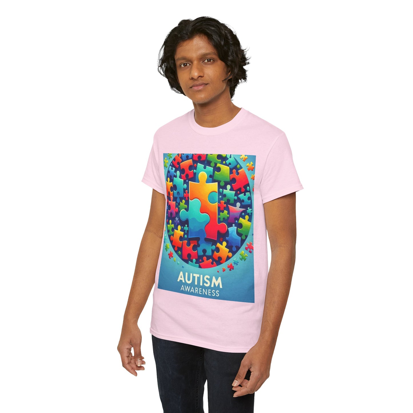 Puzzle Circle Autism Awareness Unisex Heavy Cotton Tee