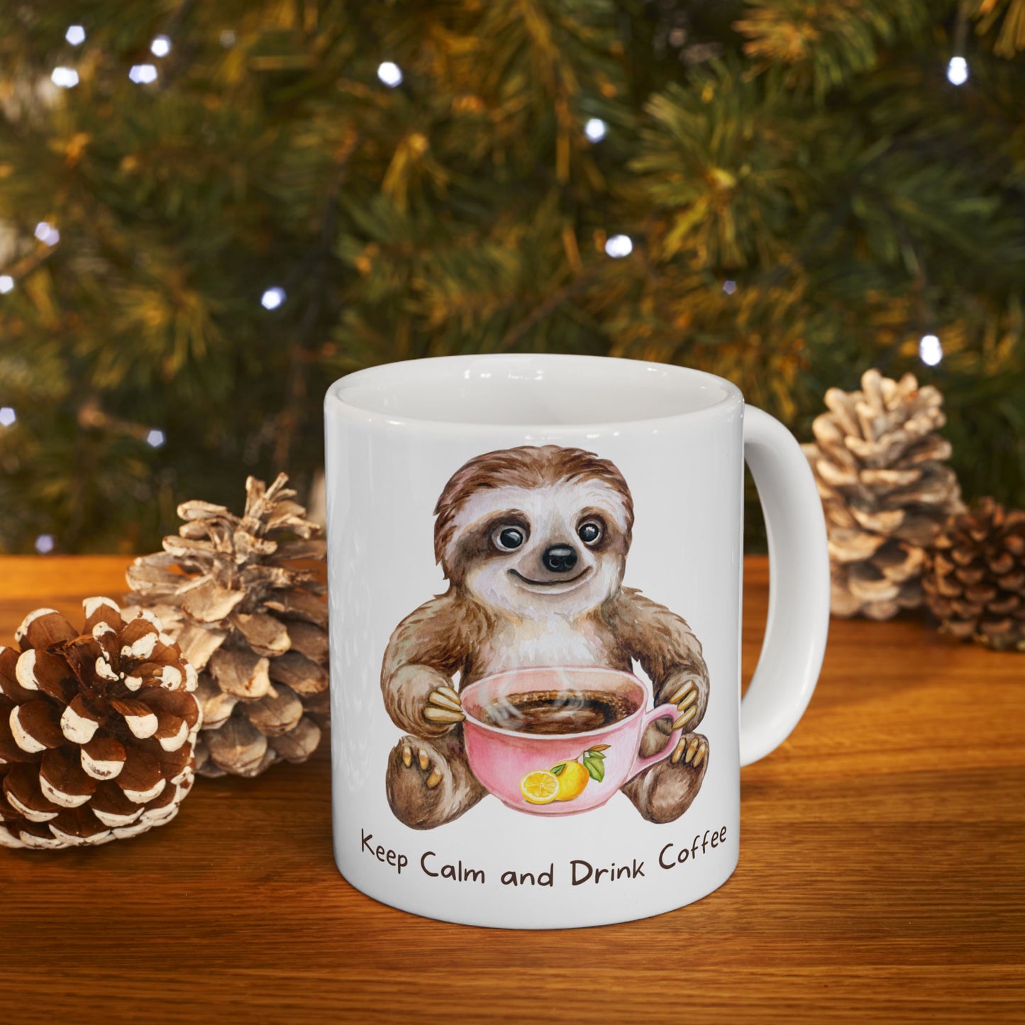 Drink Coffee Sloth Ceramic Mug, (11oz, 15oz)