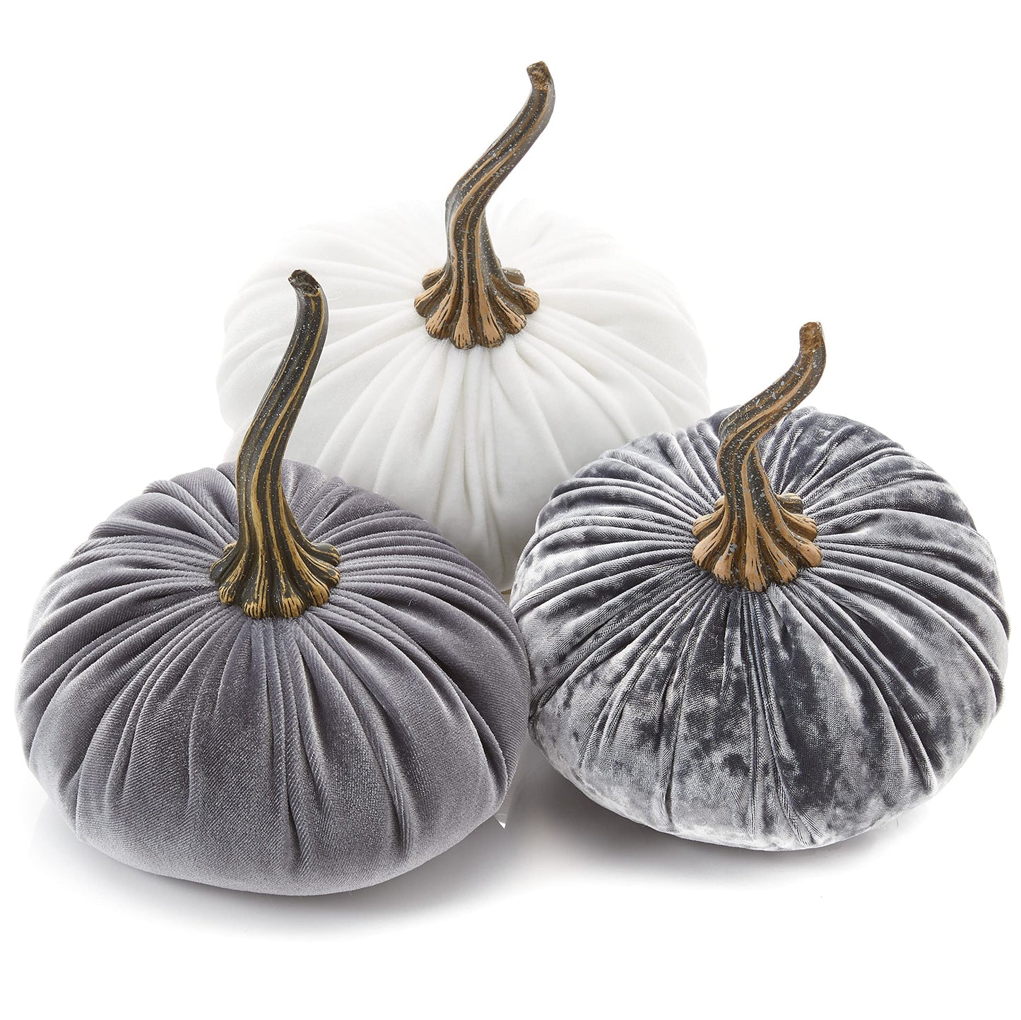 Set of 3 Velvet 6.25 Inch Pumpkins, Holiday Mantle Decor, Fall Thanksgiving, Rustic Fall Wedding Centerpiece Decor, Neutral Decor, Gift for Her (Gray, Ivory, Platinum)