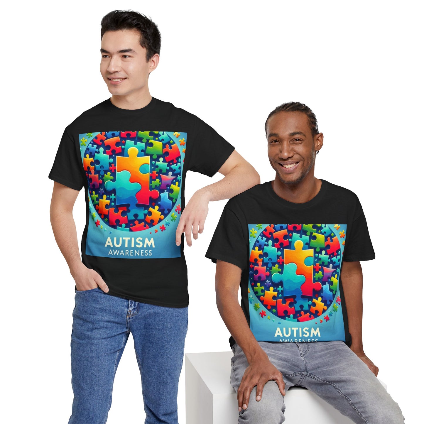 Puzzle Circle Autism Awareness Unisex Heavy Cotton Tee