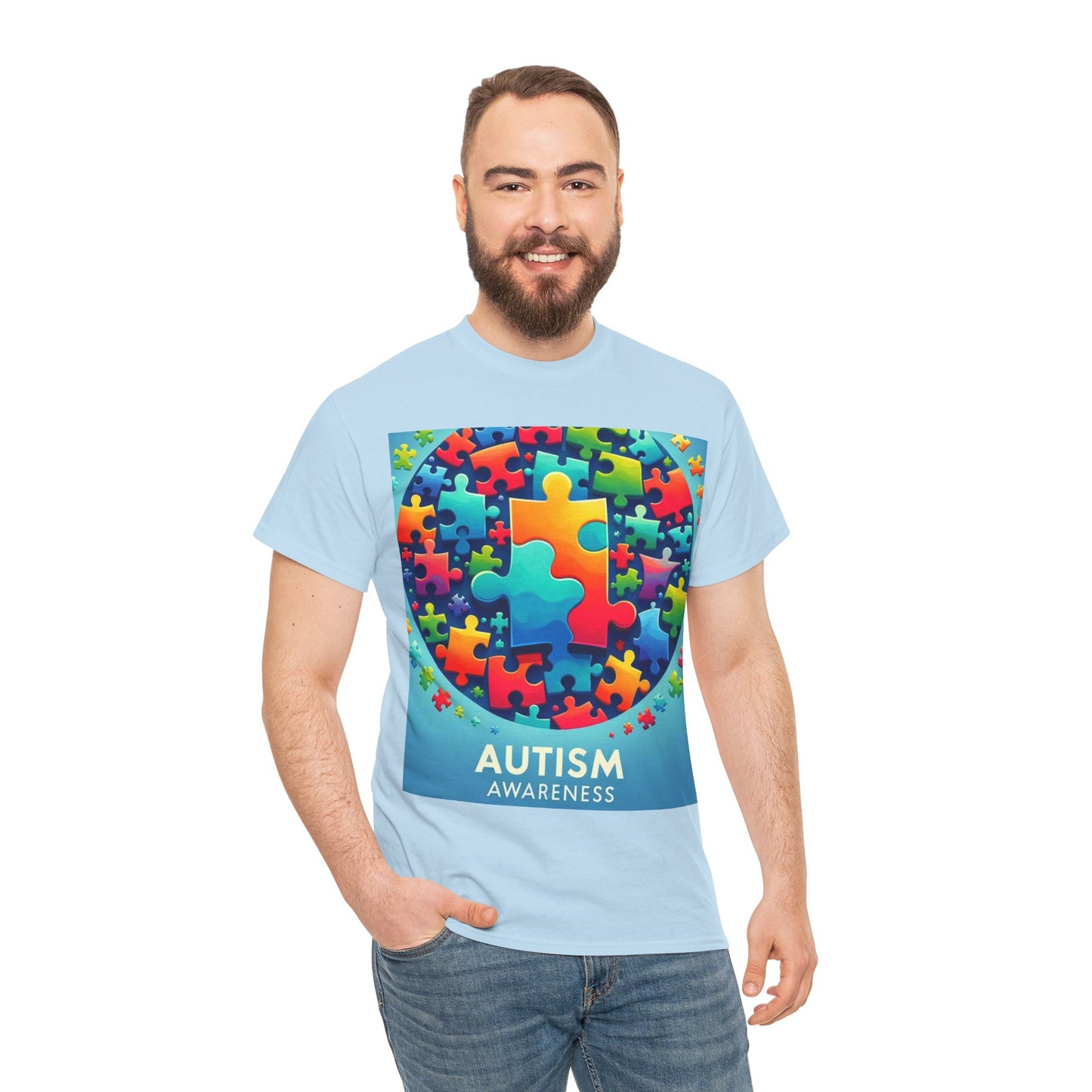 Puzzle Circle Autism Awareness Unisex Heavy Cotton Tee