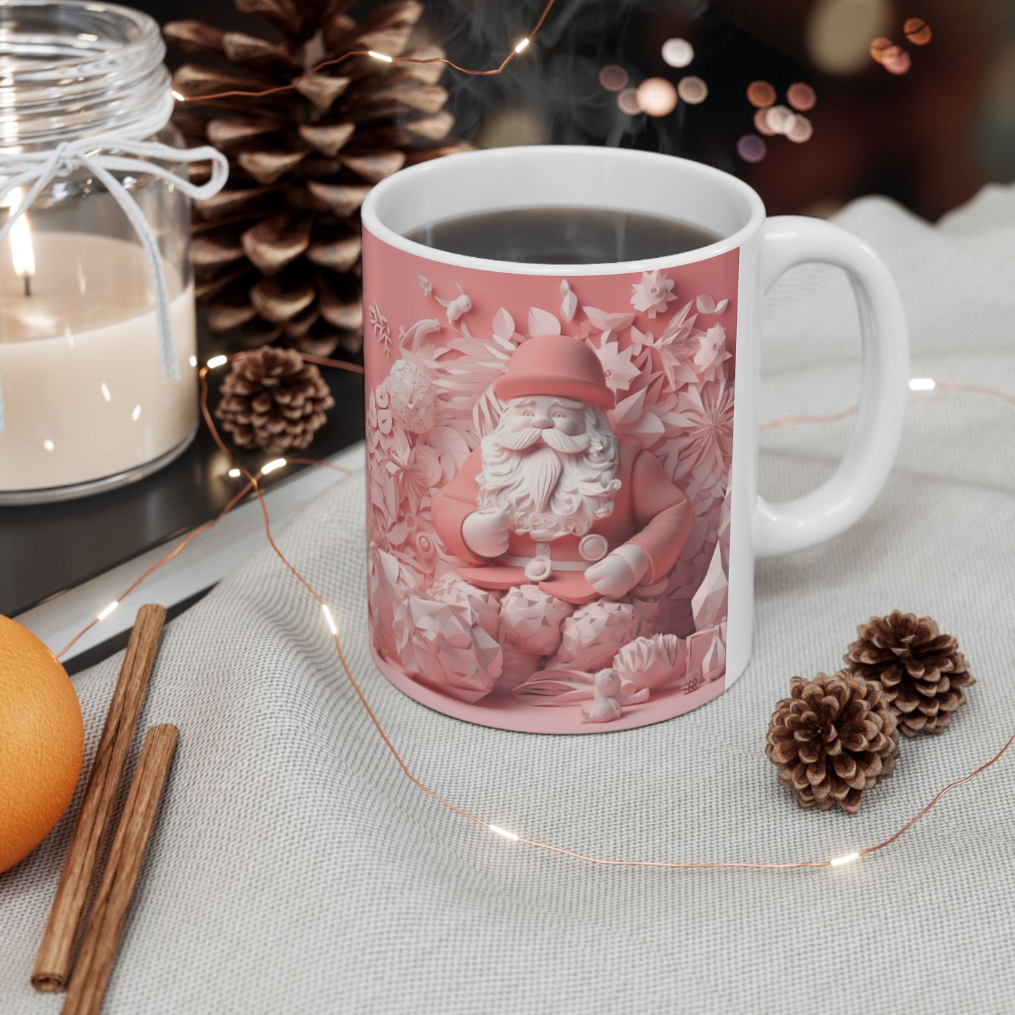 Pink Santa Ceramic Mug, (11oz, 15oz)