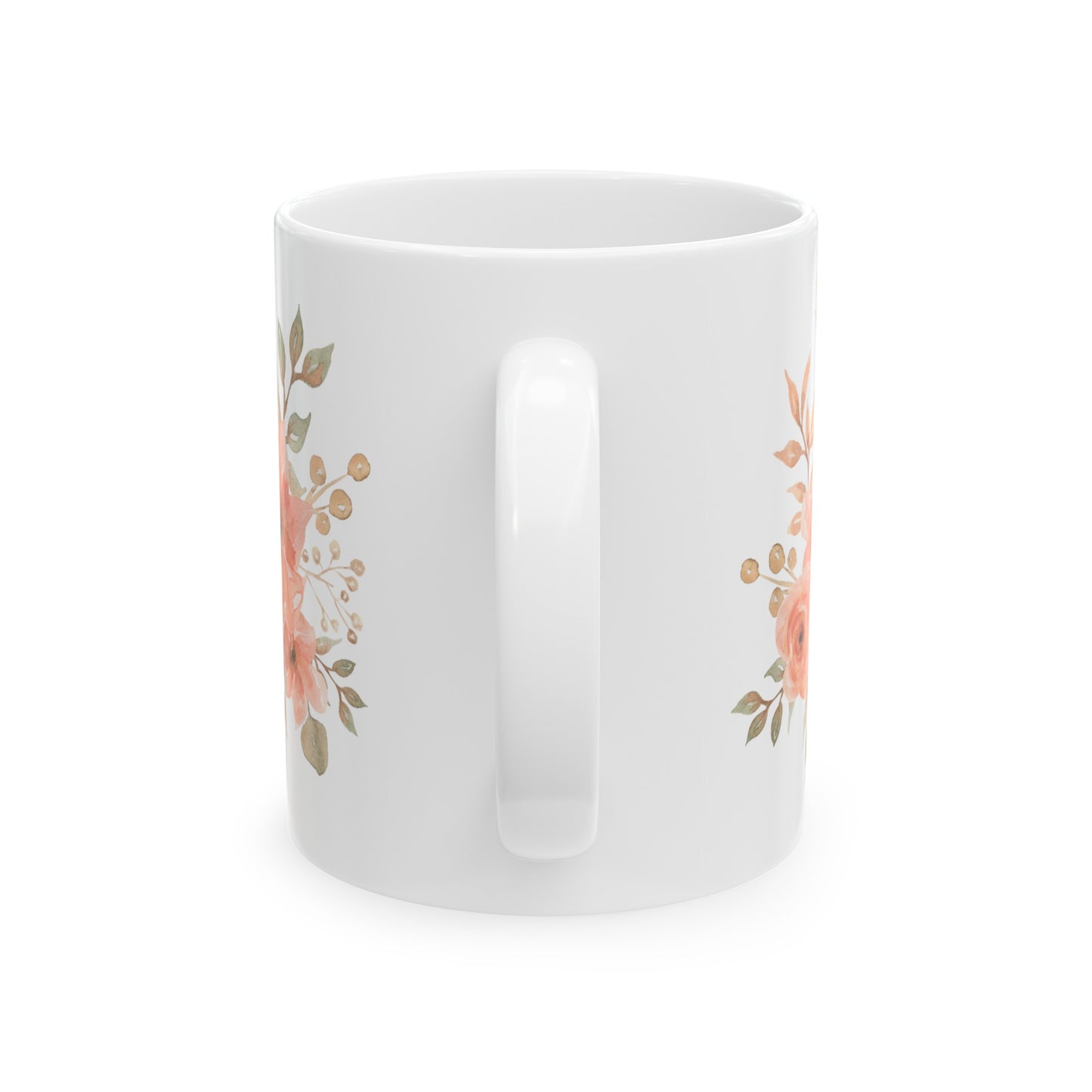 Pink Gold Floral Ceramic Mug, 11oz