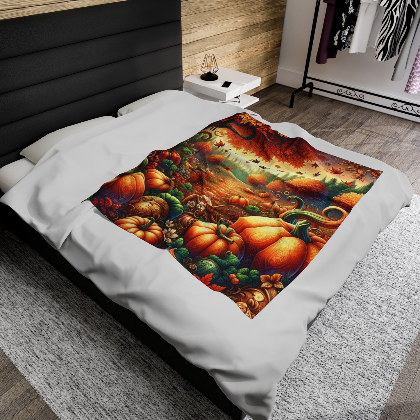 Autumn Scene Velveteen Plush Blanket, Ultra-Soft, Customizable, and Cozy for Home or Gifts