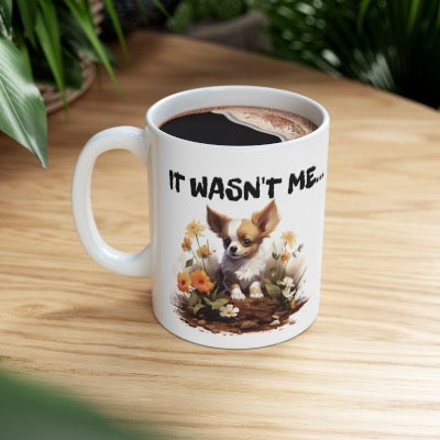 Naughty Puppy Flowers Ceramic Mug